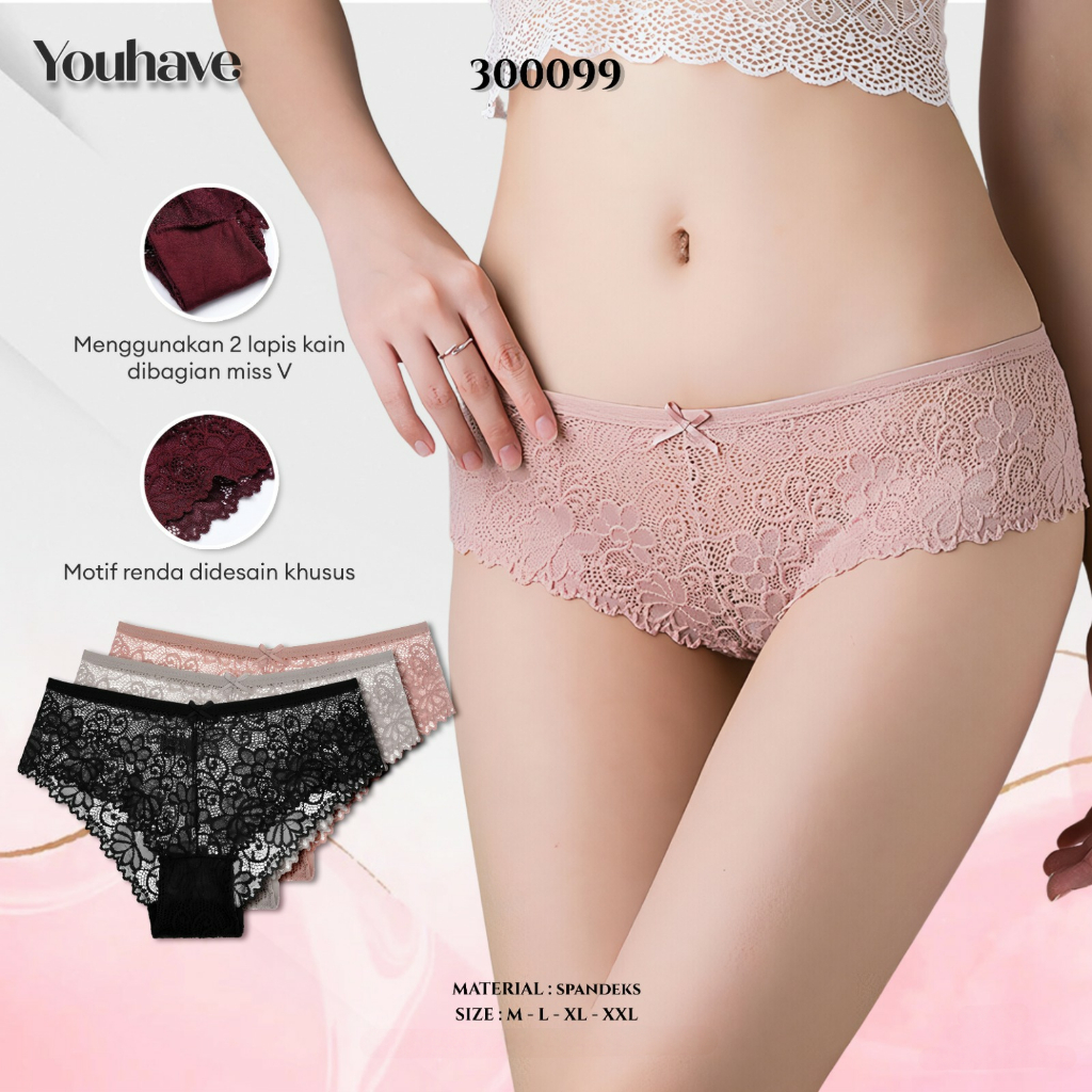 RVC75 - YOU HAVE Celana Dalam Wanita Seksi Transparan M L XL CD Renda Cewek Sexy Underwear Import Mu