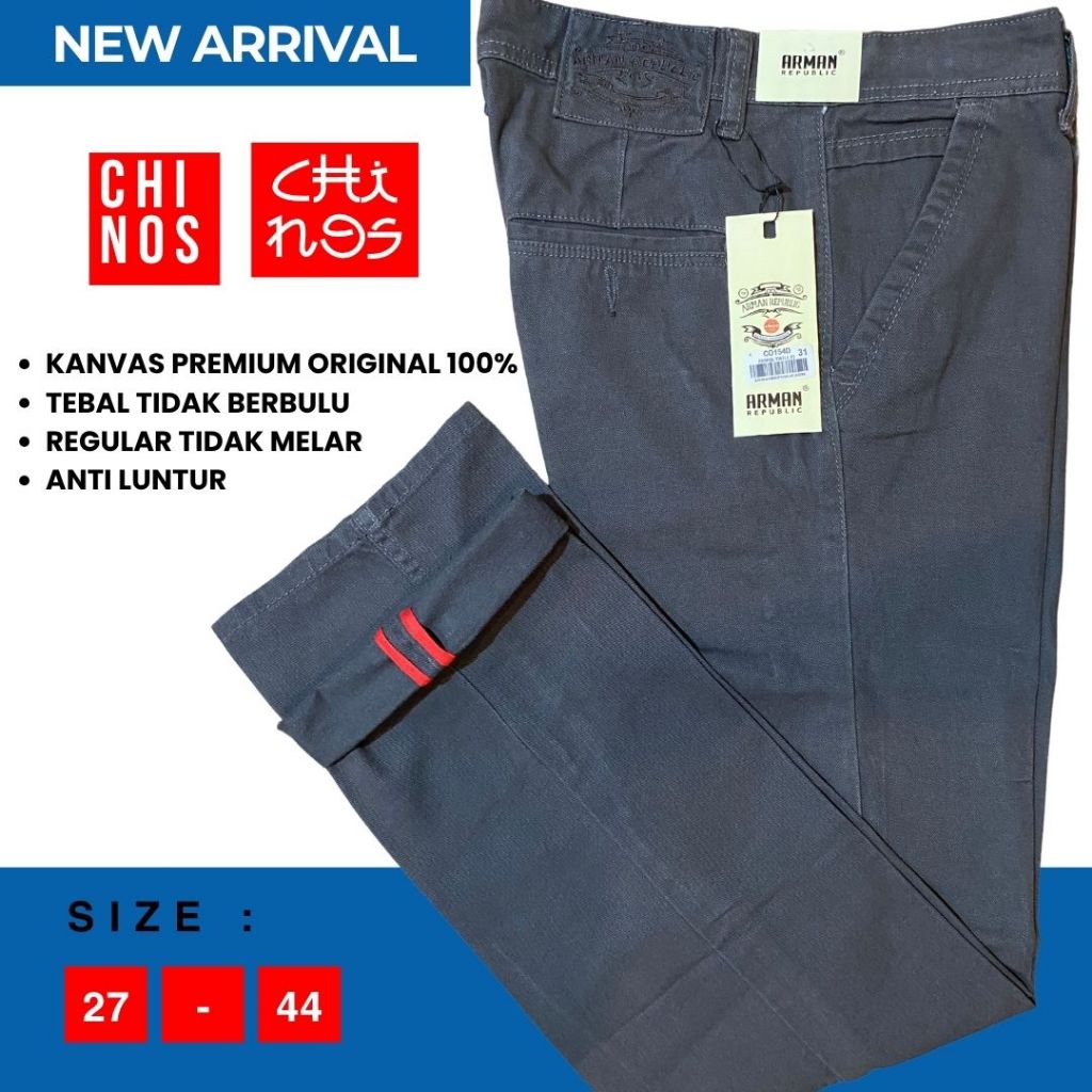 Celana Panjang Chinos Pria Reguler Fit Katun Canvas Tebal Premium Original 100% Arman Republic Jumbo