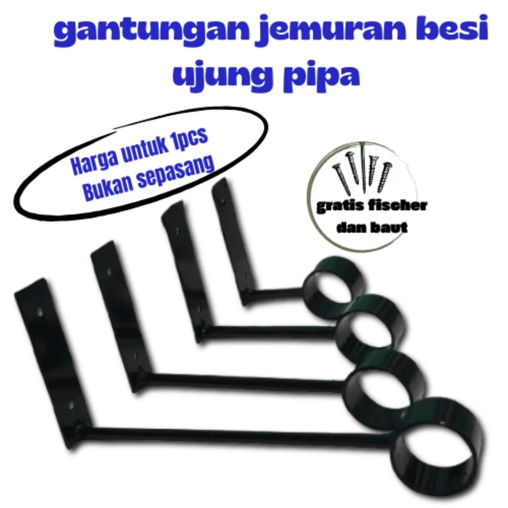 Bracket gantungan jemuran besi ujung pipa nempel dinding termurah