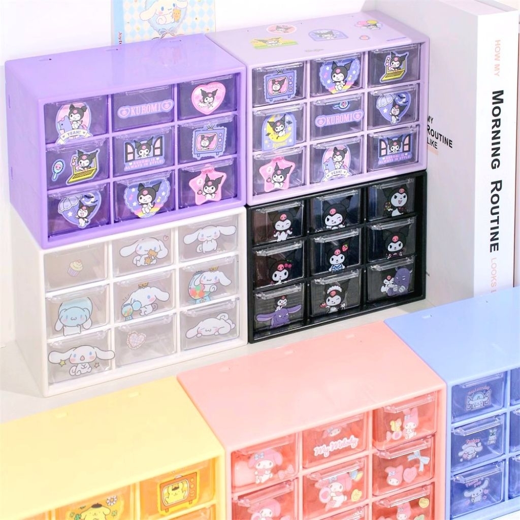 RK2162 [COD] Kotak Laci 9 sekat SANRIO FREE STICKER Box Laci Aksesoris Mini