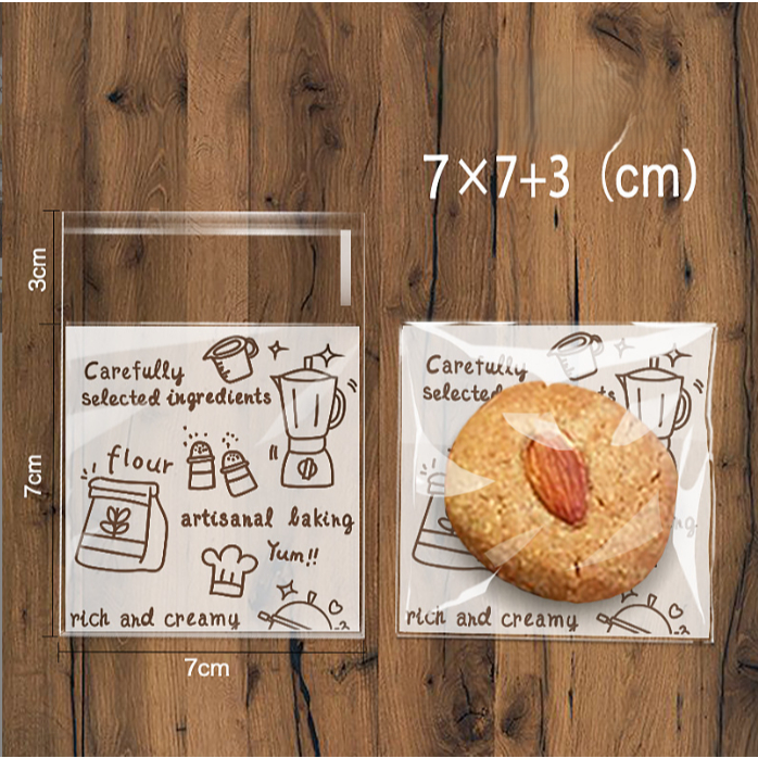 

MDLBake 7x7cm 100pcs plastik cookies ARTISANAL BAKING roti plastik opp kue donat perekat seal