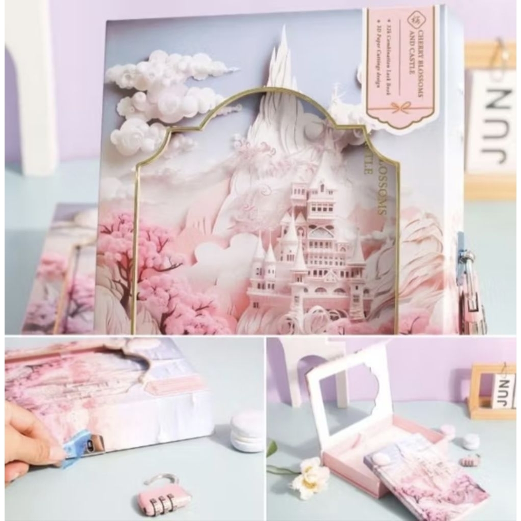 

Cherry Blossoms Diary Aesthetic Lock Pin Estetik Buku Diari dengan Gembok