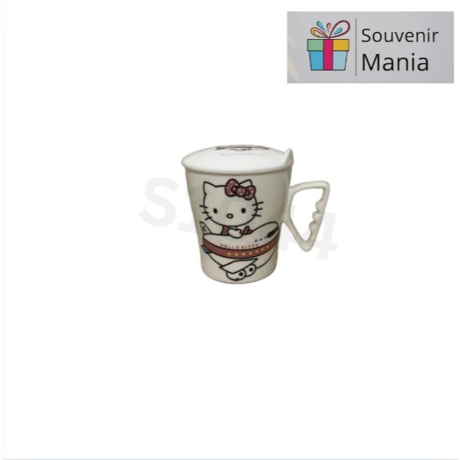 DISKON SPESIAL CUCI GUDANG Gelas Keramik Hello Kitty + Tutup Pengaman | Kitchenware Minuman Favoritm