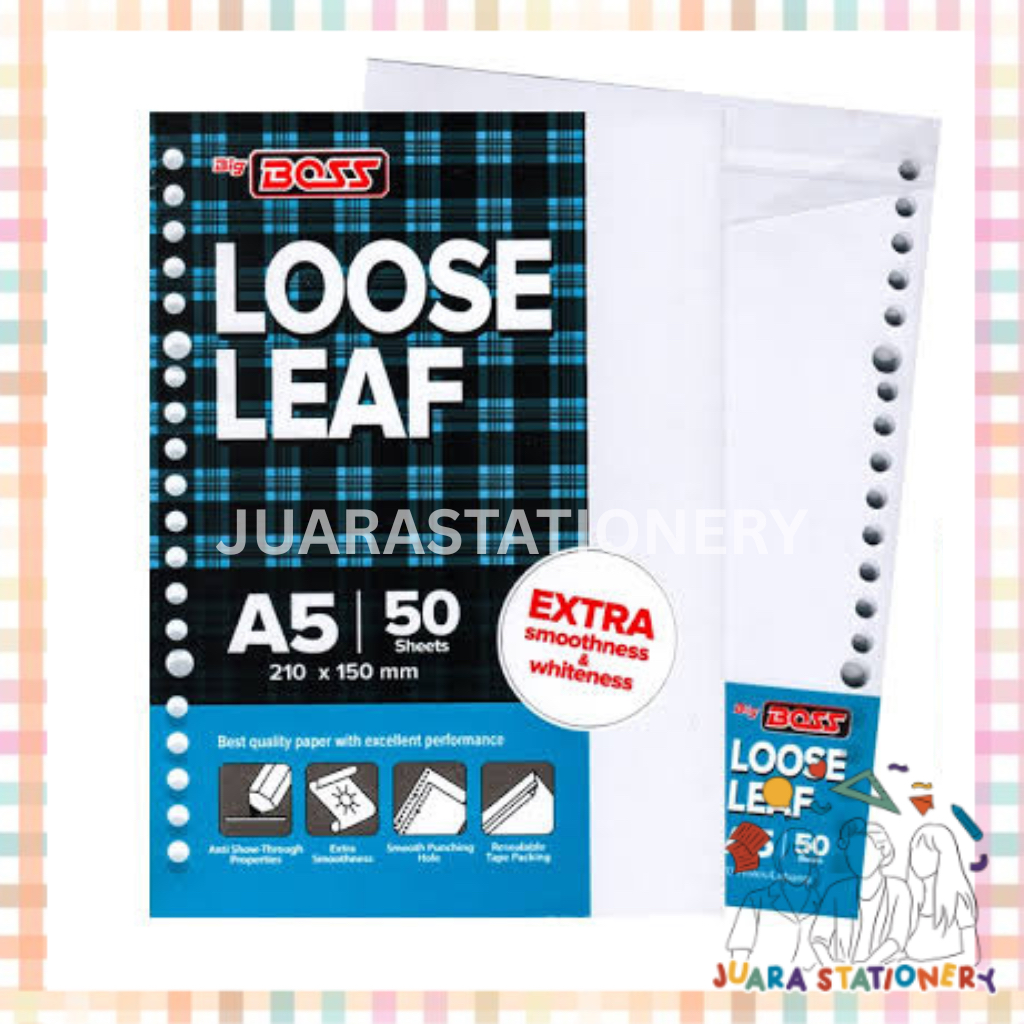 

(1002) Loose Leaf Big Boss A5 50 Polos / Isi Kertas Binder Refill Binder Polos