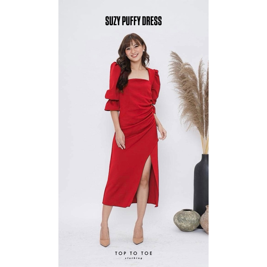 TOPTOTOE | SUZY PUFFY DRESS | Dress Pesta Panjang Berlengan | Party Dress Women Premium | Dress Pest