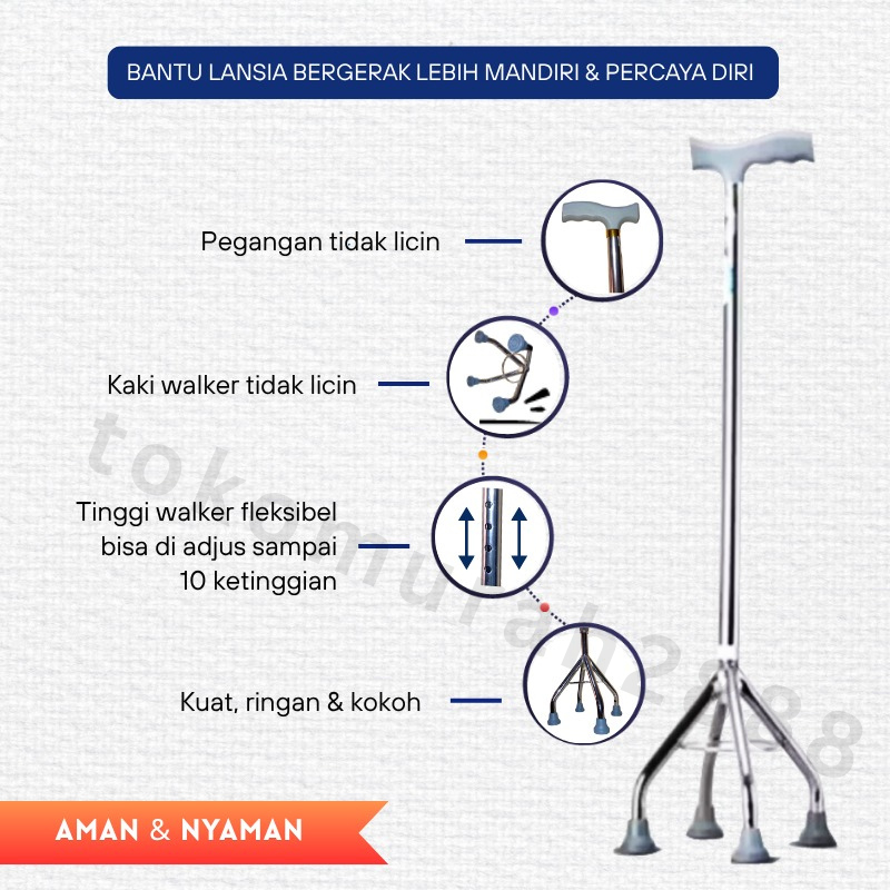 Tongkat Jalan Stainless Kaki 3/Tongkat Jalan Orang Tua/Tongkat Jalan