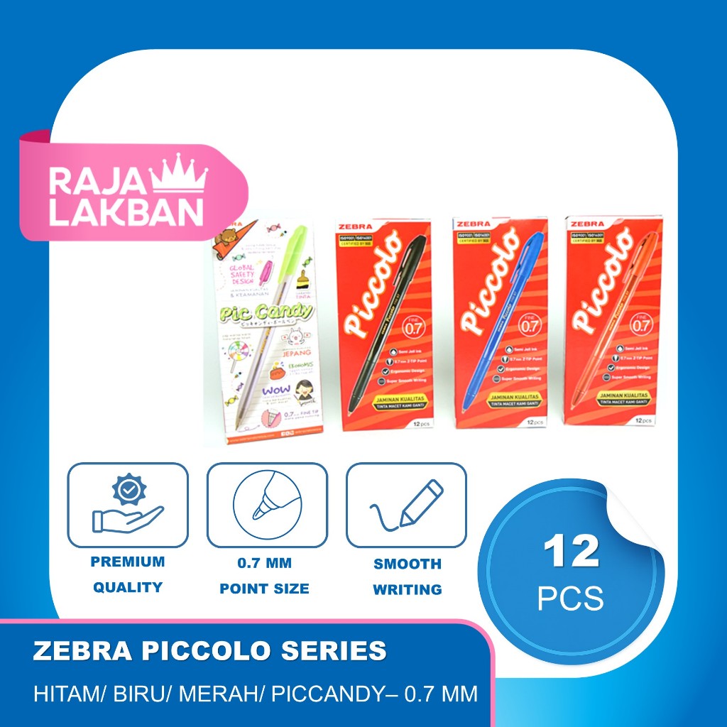 

Pulpen Tulis Zebra Piccolo Piccandy 0.7 mm / HItam/ Biru/ Merah - Lusin