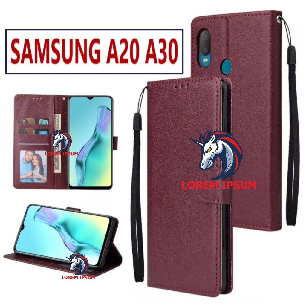 LEATHER CASING SAMSUNG A20 A30 CASE KULIT FLIP WALLET LEATHER KULIT PREMIUM SARUNG BUKA TUTUP KESING