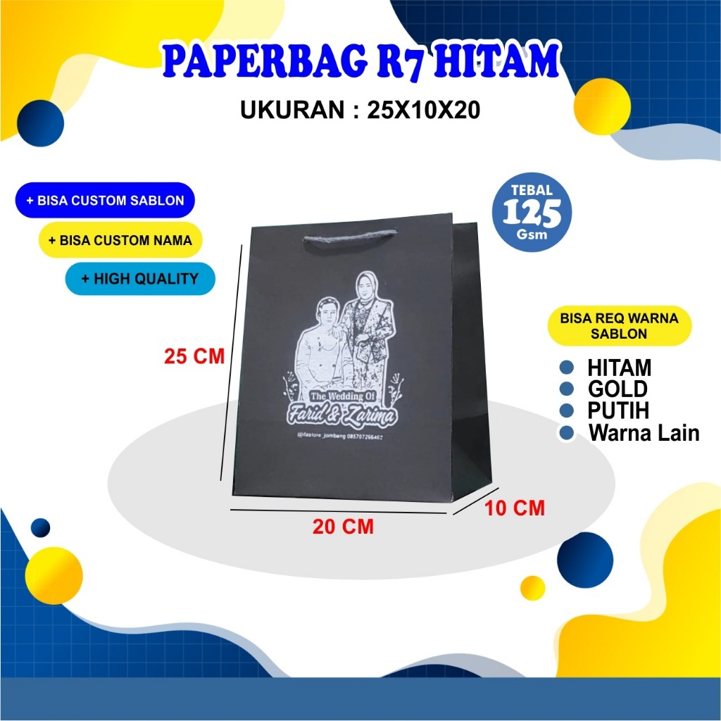 [Sablon] PAPER BAG HITAM / PAPERBAG R7 UK 20X10X25 / TAS HAJATAN /PAPER BAG