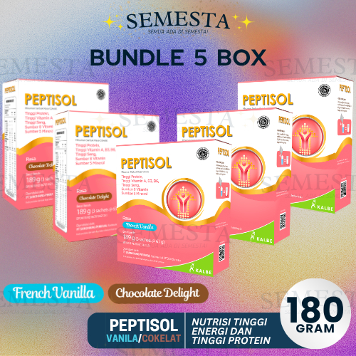

Bundle 5 Box – Peptisol Rasa French Vanilla / Chocolate Delight | Berat 180 gr | Nutrisi Tinggi Energi dan Tinggi Protein
