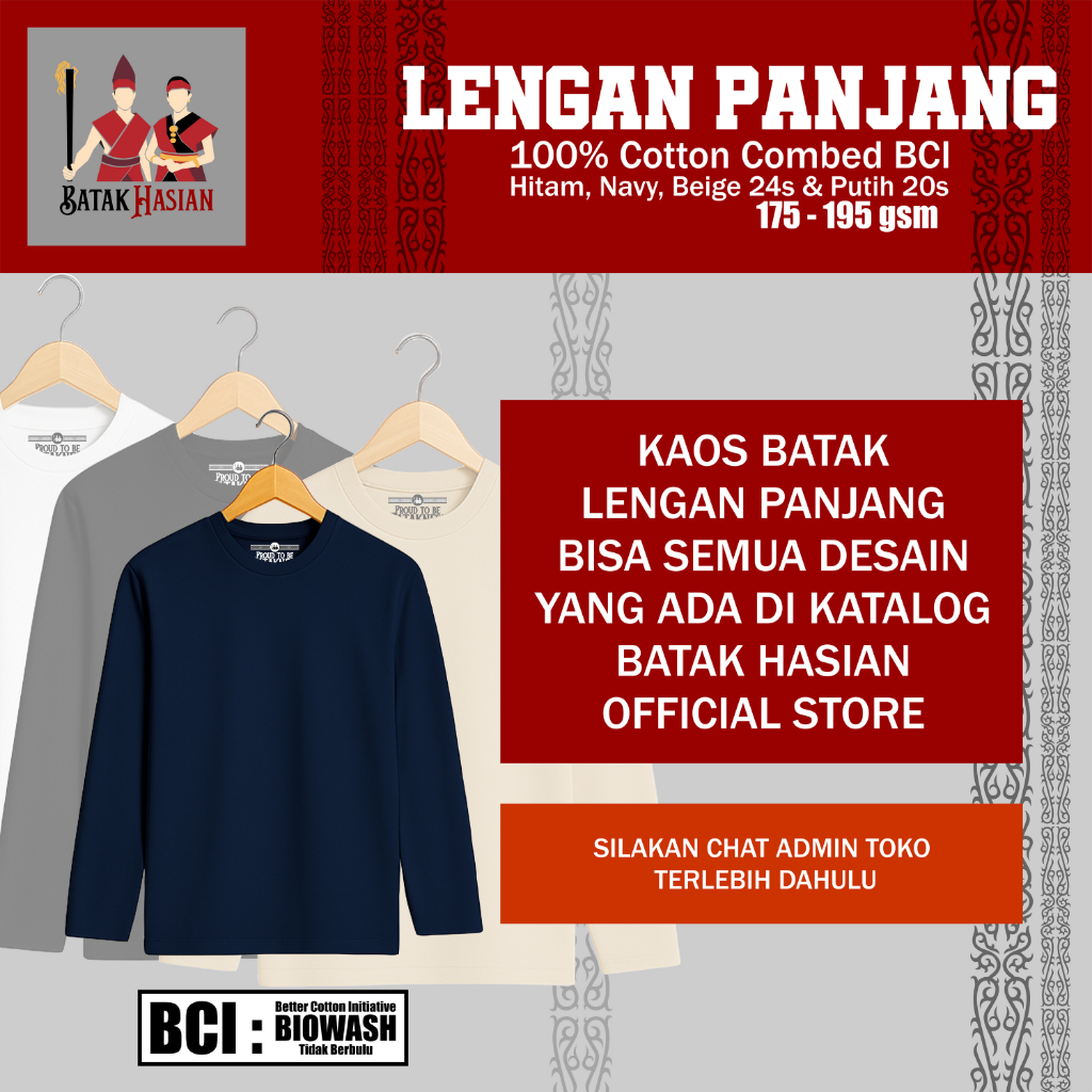 LENGAN PANJANG (BISA UNTUK SEMUA DESAIN) - Kaos Batak - Katun premium 100% - Batak Hasian Official S