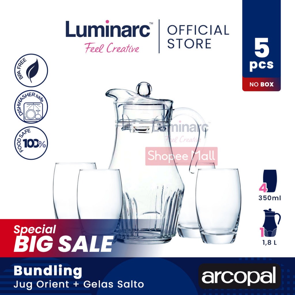 ARCOPAL Bundling Jug/Teko Orient (1,8L) + LUMINARC Gelas Salto (350ml x 4pcs)