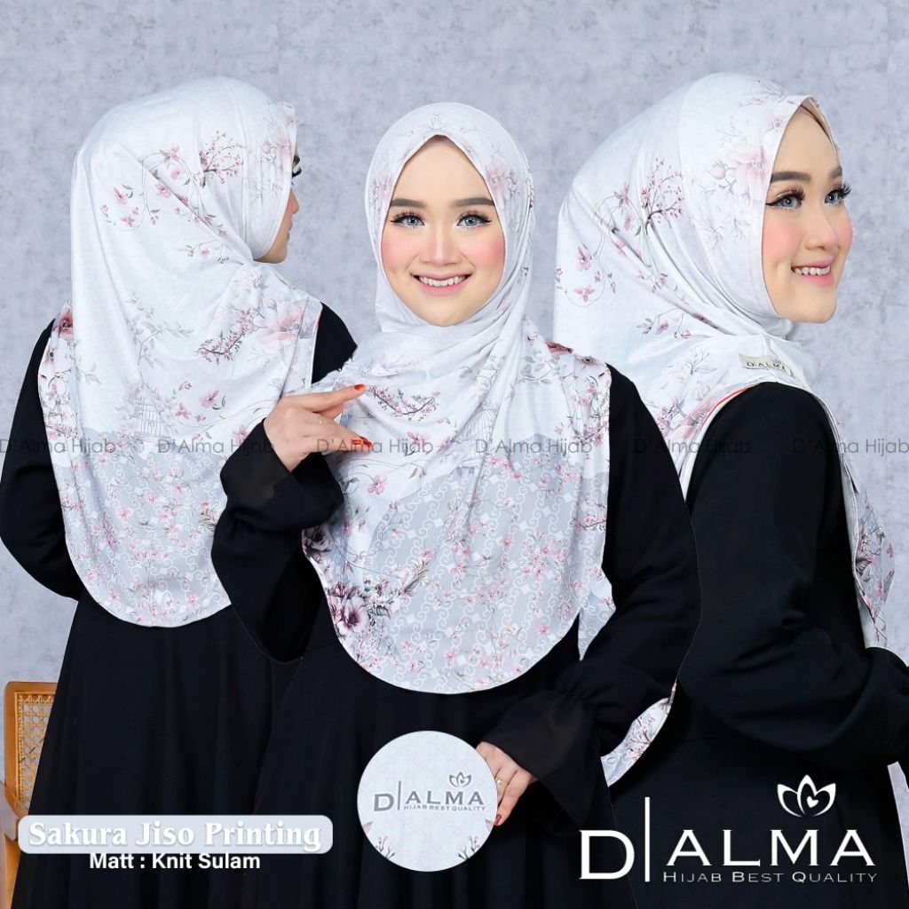 JILBAB PASHMINA INSTAN JISO MOTIF BUNGA SAKURA PRINTING ORI D'ALMA HIJAB