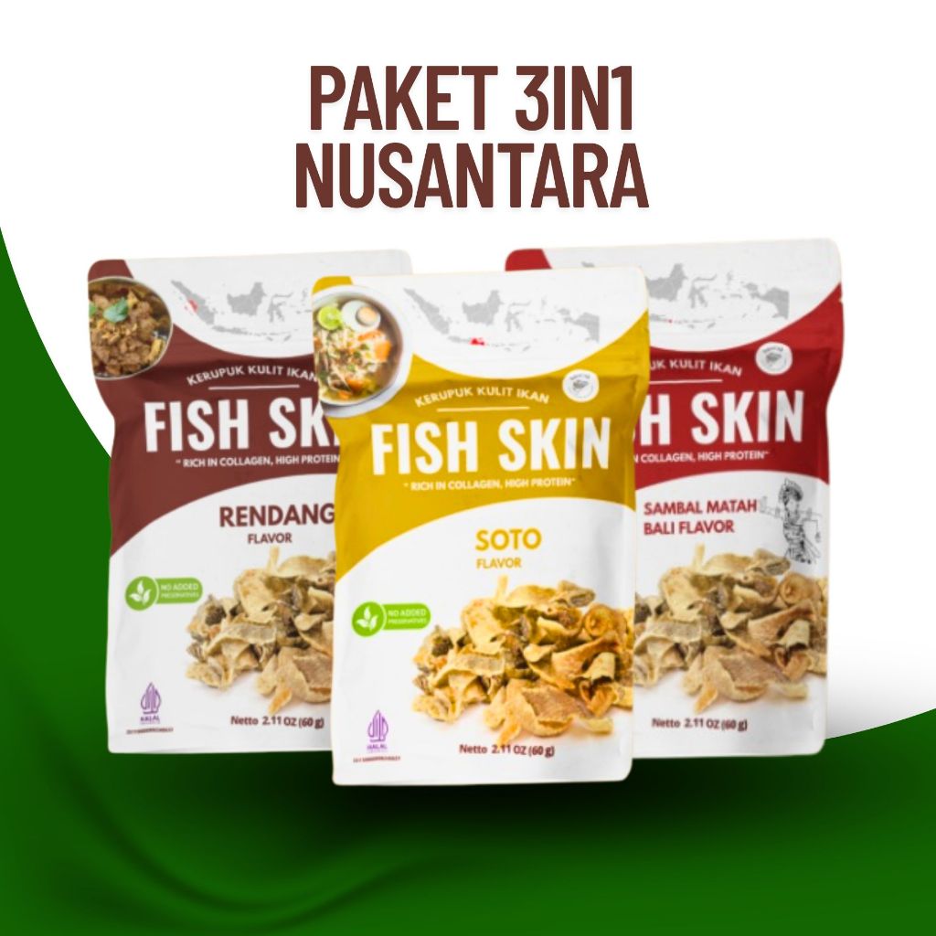 

Caliofish 3in1 Fish Skin Kerupuk Kulit Ikan Varian Nusantara (Rendang + Soto +Sambal Matah)