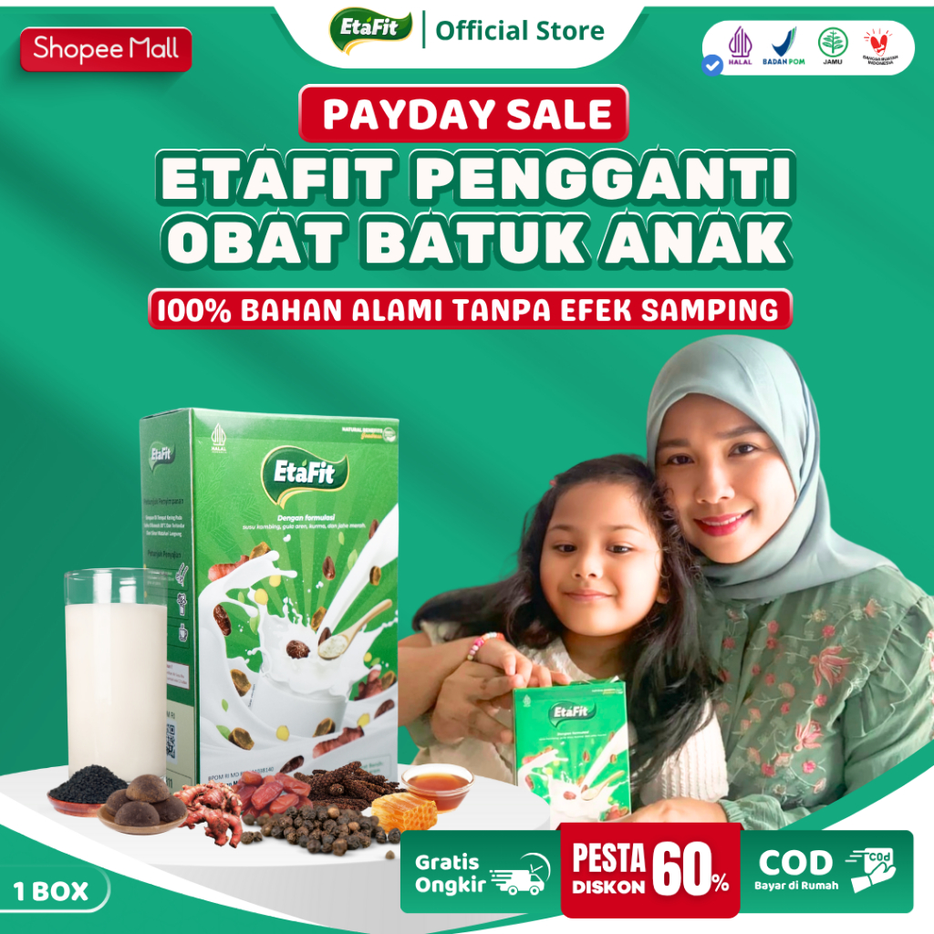 

ETAFIT - Bantu Terapi Asma Sesak Nafas dan Batuk Anak - Susu Kambing Etawa Murni 100% Alami - 1 Box