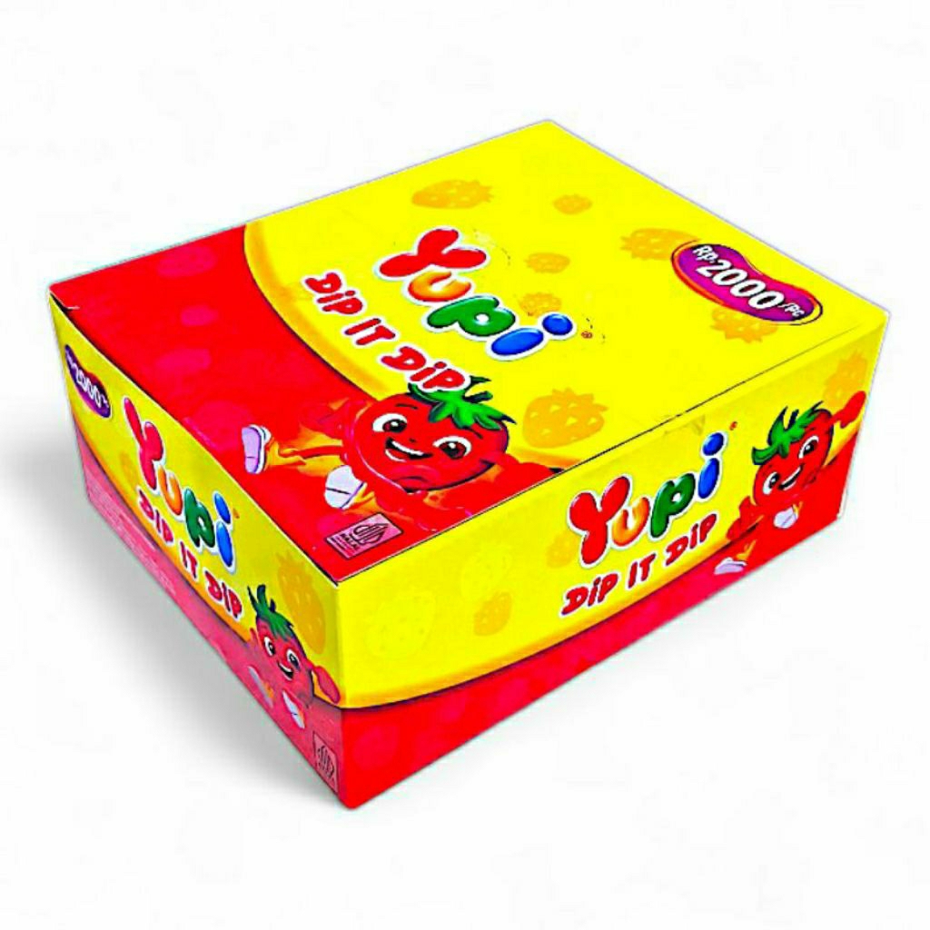 

Yupi Dip it Dip permen lunak jeli strawberi 1 box isi 12pc@19g