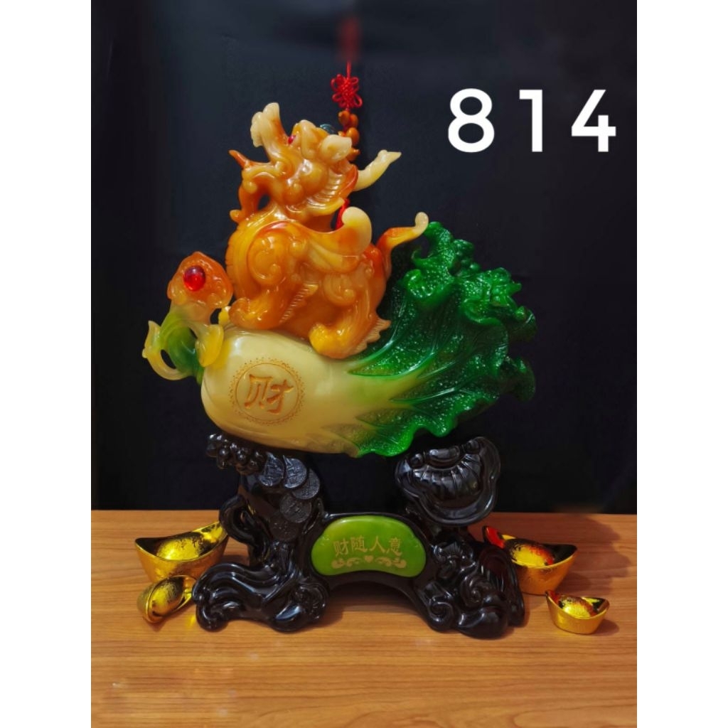 Pajangan Fengshui Qilin dan Bok-Choy / Patung Qilin Bok-Choy / Patung Fengshui Hoki (814)