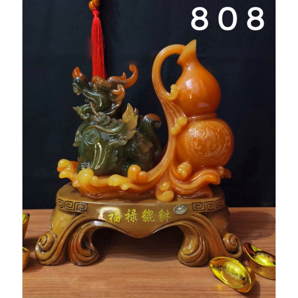 Panjangan Fengshui Qilin dan Labu / Patung Qilin dan Labu / Patung Fengshui Hoki (808)