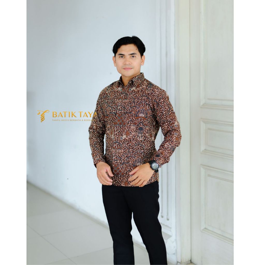 Kemeja Batik Lengan Panjang Batik Romonan Premium Bahan Katun Premium Full Furing