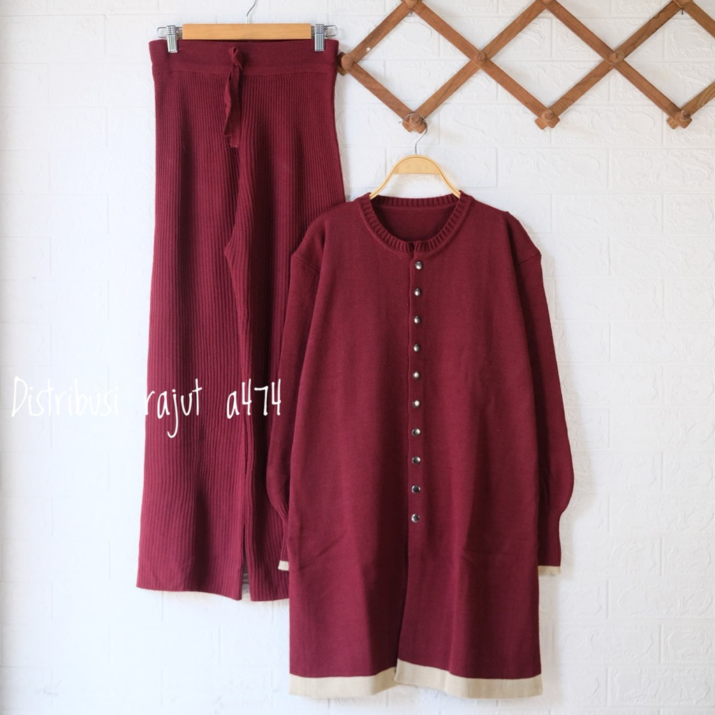 ONESET PUTRI NABILA DRESS CARDIGAN RAJUT SETELAN CELANA KULOT RAJUT WANITA