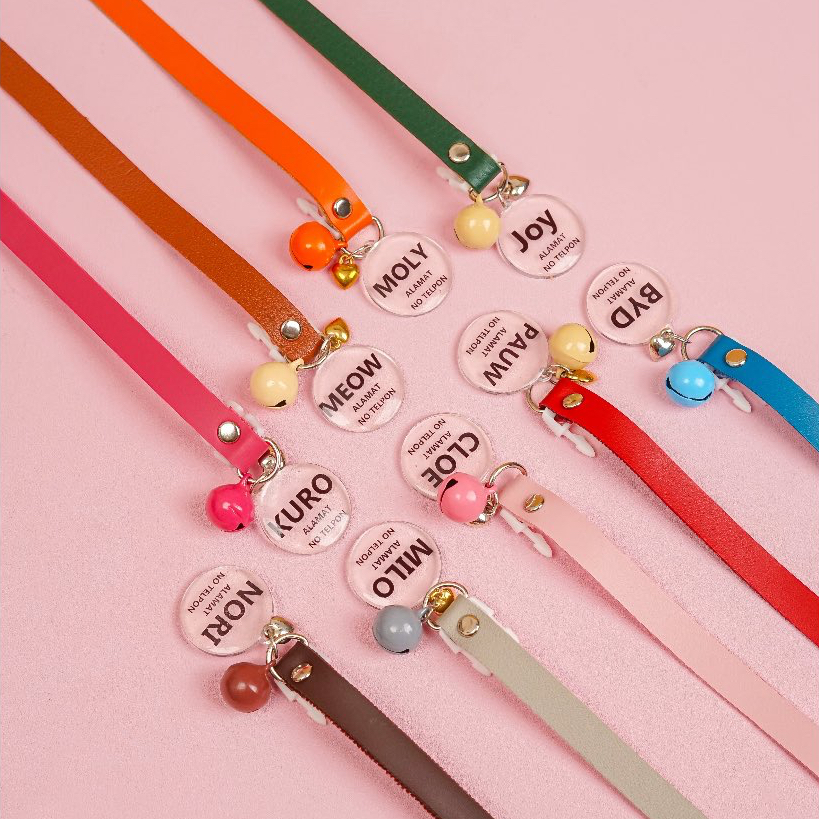 Kalung Kucing Kulit Premium Custom Nama Kucing Alamat Aksesoris Hewan Premium