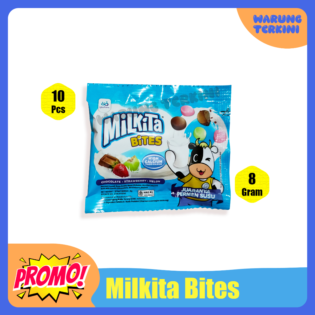 

Permen Milkita Bites 8gr 1 Renceng 10 Pcs | Permen Lunak Susu Aneka Rasa