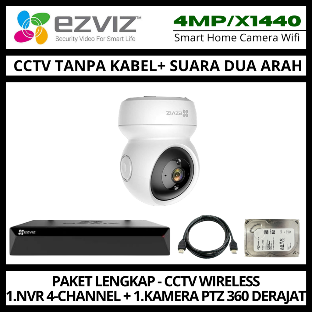 Paket CCTV EZVIZ 4MP 4 Channel 1 Kamera CCTV WIFI Camera Wireless Kamera Wifi