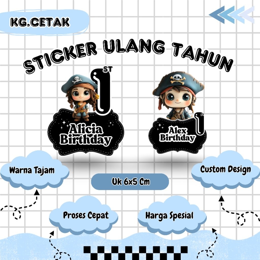 

STICKER ULANG TAHUN ANAK CUSTOM/STICKER ULANG TAHUN BAJAK LAUT