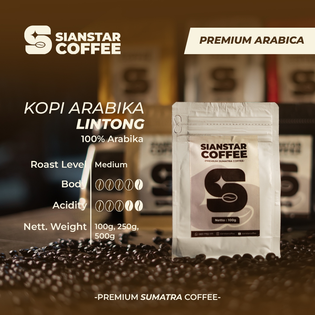 

Sianstar Coffee - Arabika Lintong Biji Bubuk 100% Arabika