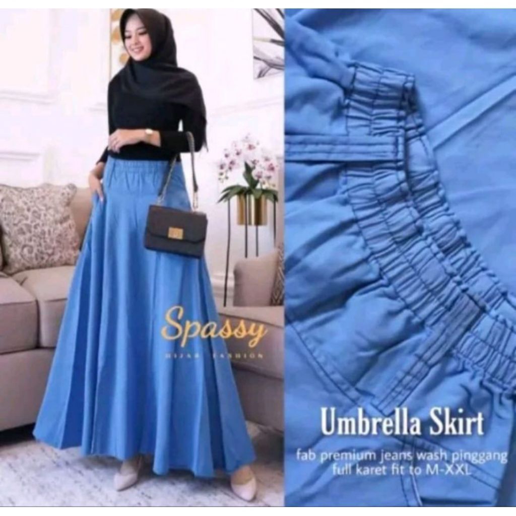 ROK JEANS PANJANG PAYUNG BAWAH LEBAR WANITA JUMBO