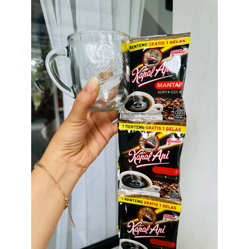 

BONUS Gelas Cantik Kopi Kapal Api MANTAP 10 sachet |1 renteng free Gelas KAPAL API