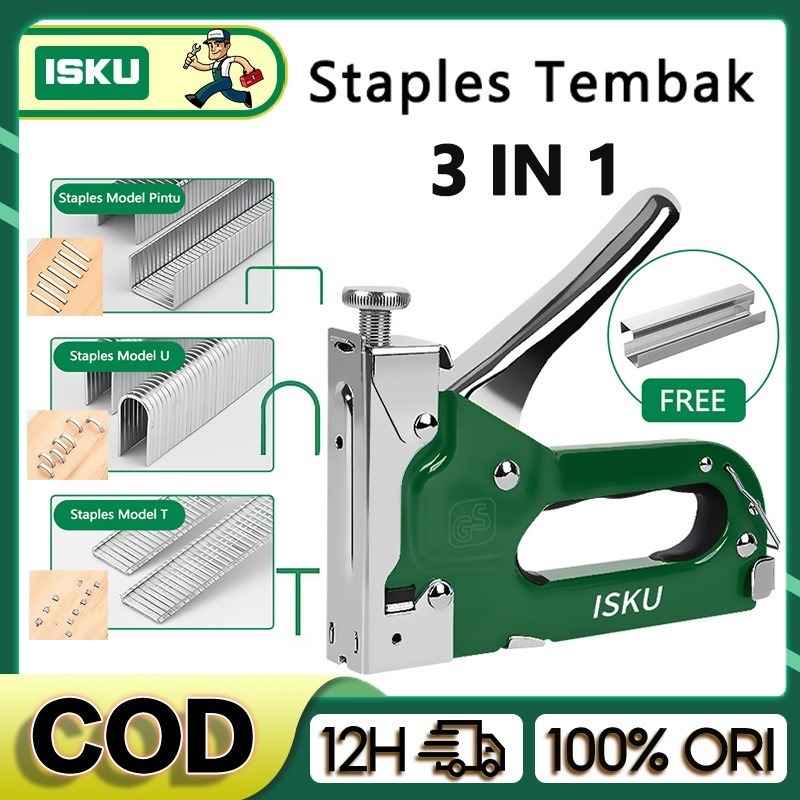

ISKU Alat Staples Tembak Kertas Kayu Jok Motor Gun Tacker Steples Stapler Tembak 3 in 1 Staples