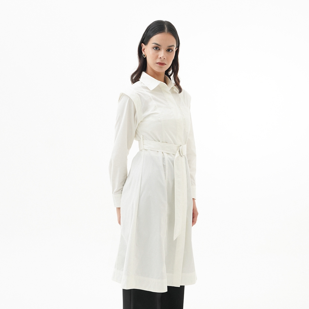 Queensland Shoulder Detailed Buckled Tunik Wanita Lengan Panjang LIN000568Q Offwhite
