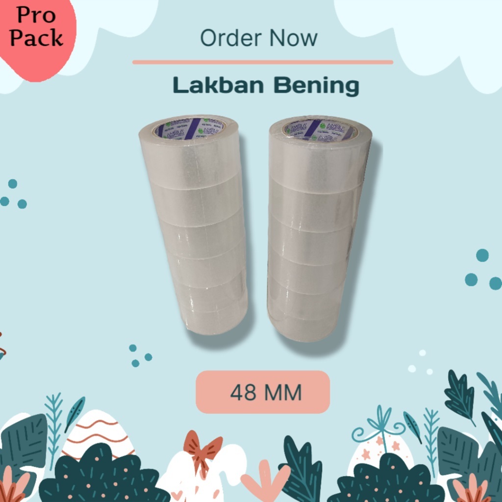 

LAKBAN BENING AMOLA KUALITAS NACHI 48MM 100 yard / LAKBAN OPP BENING MERK AMOLA/ LAKBAN OPP / AMOLA Lakban Bening 48 MM