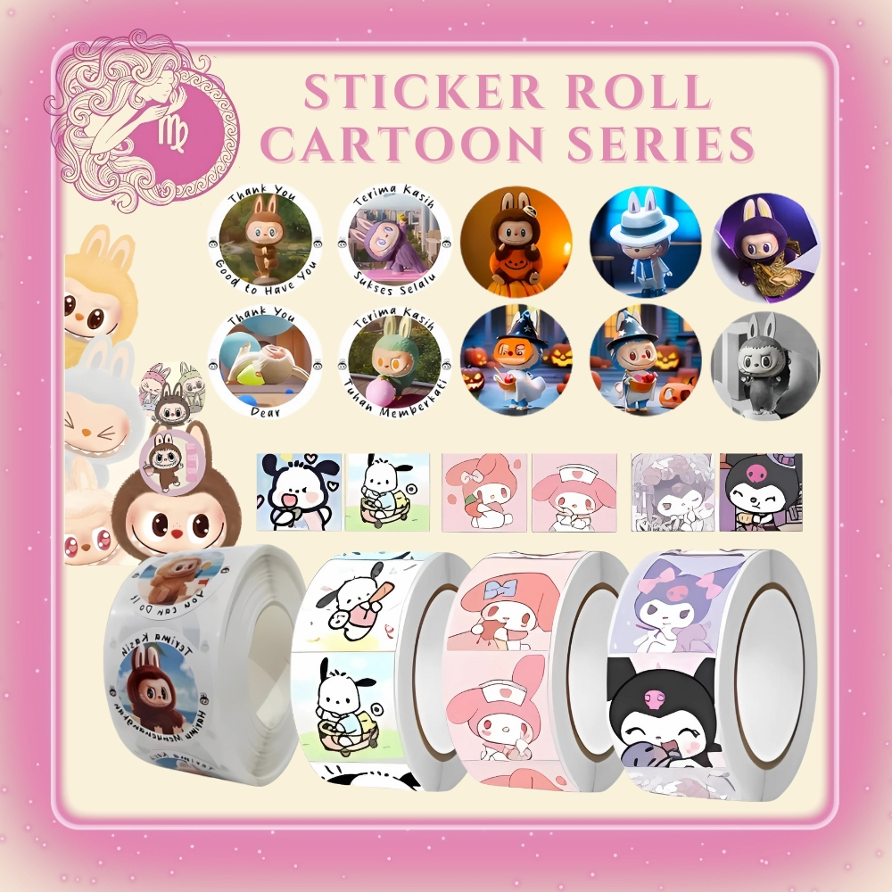 

「 ✦ On.Virgo ✦ 」Stiker Roll Kartun 500pcs – Labubu, Kuromi, Sanrio, Capybara 2,5cm SS001