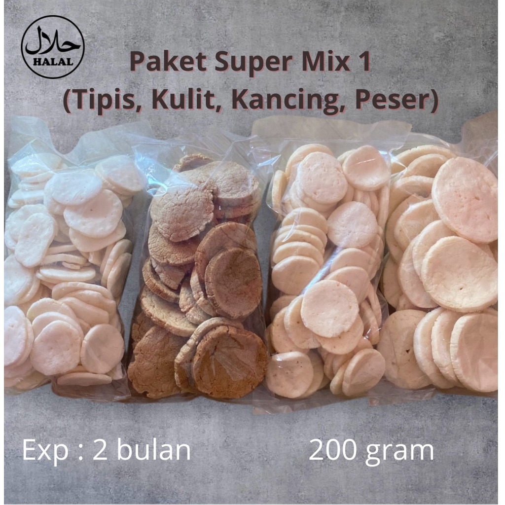 

PAKET SUPER MIX 1 (TIPIS, KULIT, KANCING, PESER) /kemasan 200g