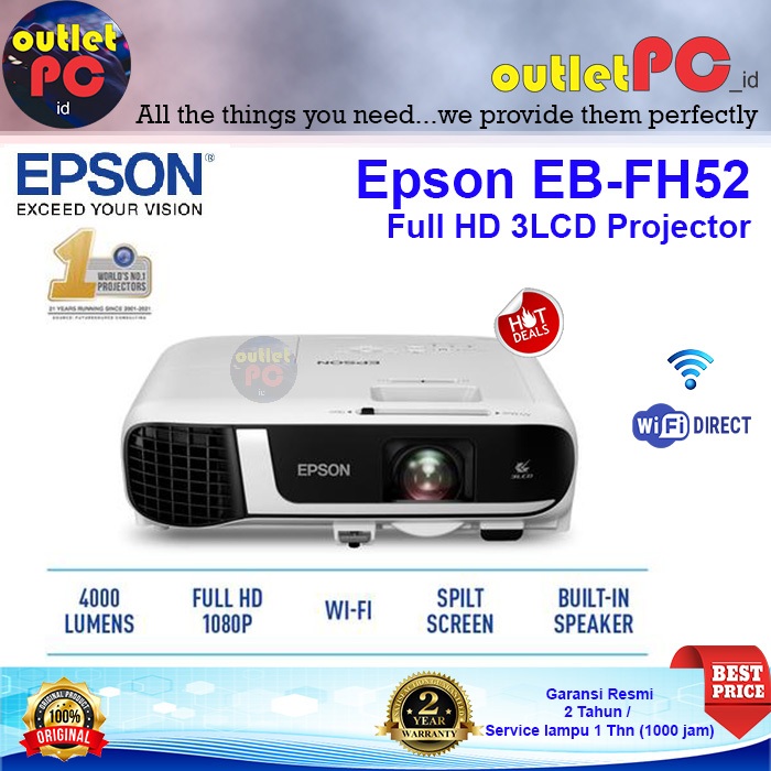 EPSON PROYEKTOR EB-FH52 EB FH52 EBFH52 PROJECTOR FULL HD FHD 3LCD WUXGA