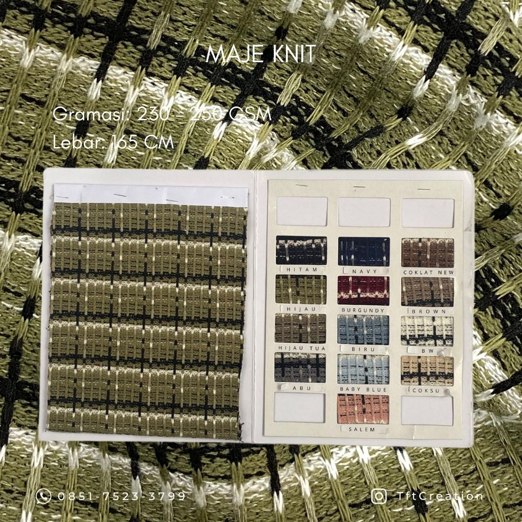 Katalog Sample Bahan Premium TFT Creation | Contoh Handfeel/Pegangan Kain dan Warna