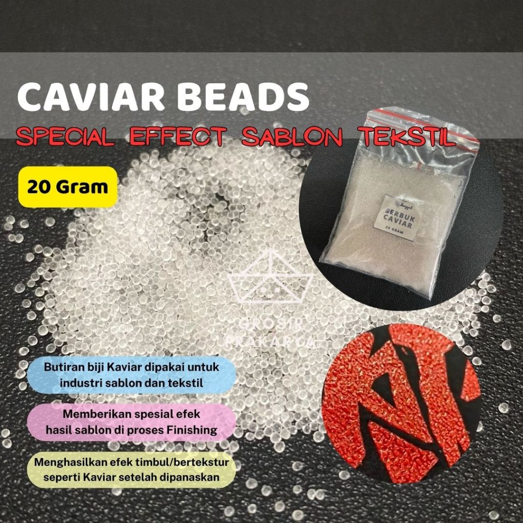 

Bubuk Caviar Sablon 20gr Efek Timbul Special Effect Sablon Bentol Tekstil Caviar Beads Butiran Serbuk Kaviar Air Embun Clear Bening PVC Bahan Finishing Bertekstur Baju Kaos Sablonan Kerajinan Tangan Butir Bulir\Biji Bead Bubuk Akhir Textil Grosir Prakarya