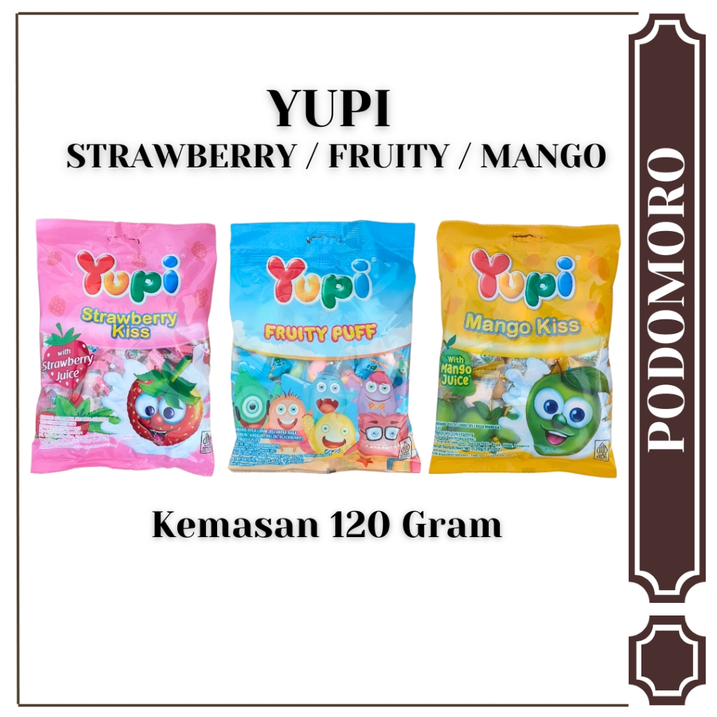 

Yupi Strawberry Kiss / Fruity Puff / Mango Kiss - Kemasan 120 Gram - Party Bag