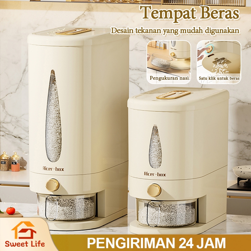 Sweet Life_ 5kg/10kg Rice BoxEmpat Kontainer Beras Anti Kutu Anti Air Anti Lembab Dobel Silicon Seal