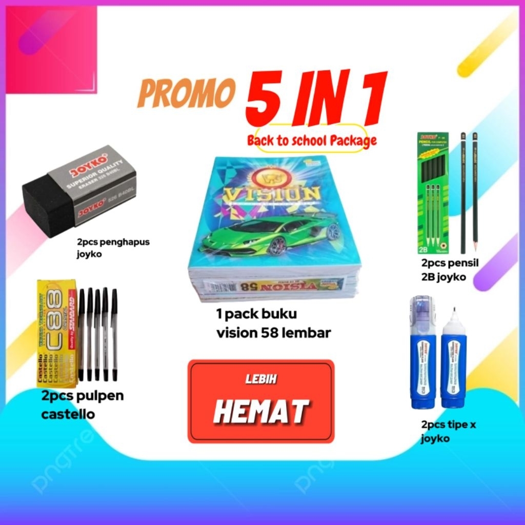 

BUKU TULIS Paket Kumplit Merk Vision Dan Nobel 5 In 1 PROMO