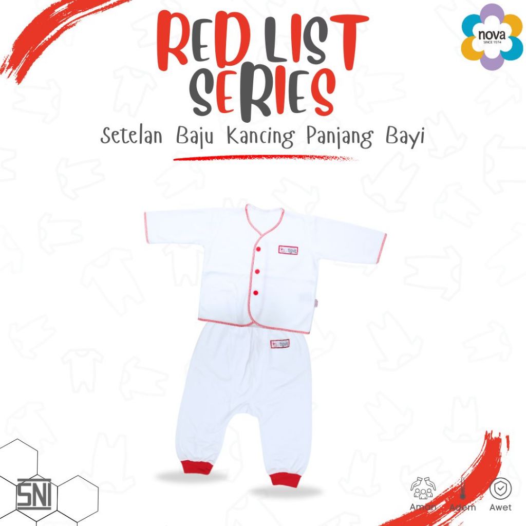 LITTLE BABY - Setelan Baju Kancing Panjang Bayi NOVA Merah Putih 0 - 3 Bulan (1 Stel)