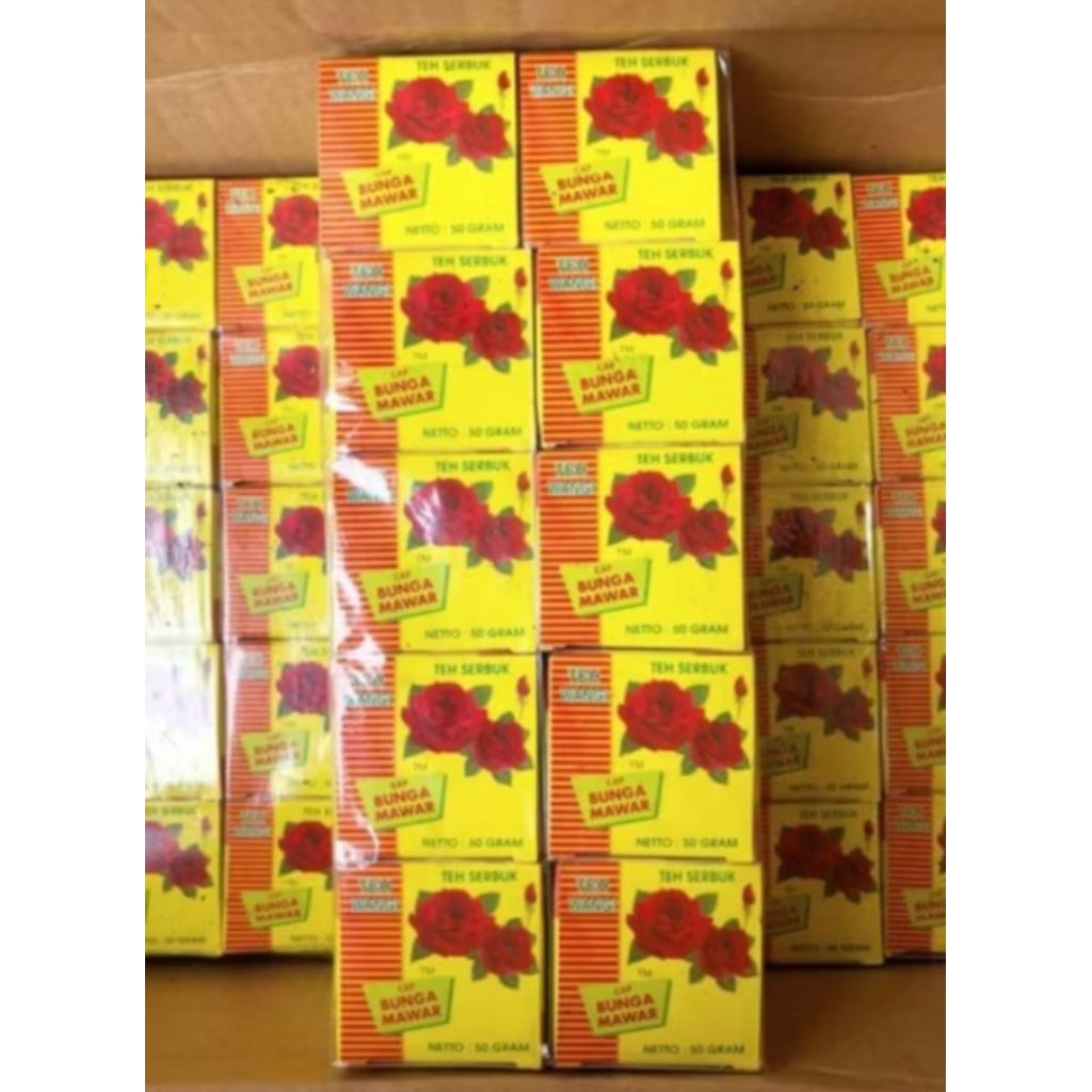 

TEH BUBUK CAP BUNGA MAWAR 50 GRAM / TEH WANGI CAP BUNGA MAWAR / MAWAR 10 KOTAK/Teh serbuk cap Mawar / Bunga Mawar