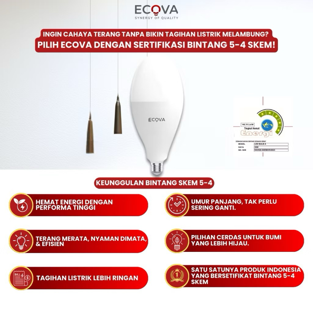 ECOVA - Bohlam Lampu MAGNUM LED STREET LIGHT 50 Watt Lampu Jalan Led 50W Fitting E27 & E40 Bohlam LE