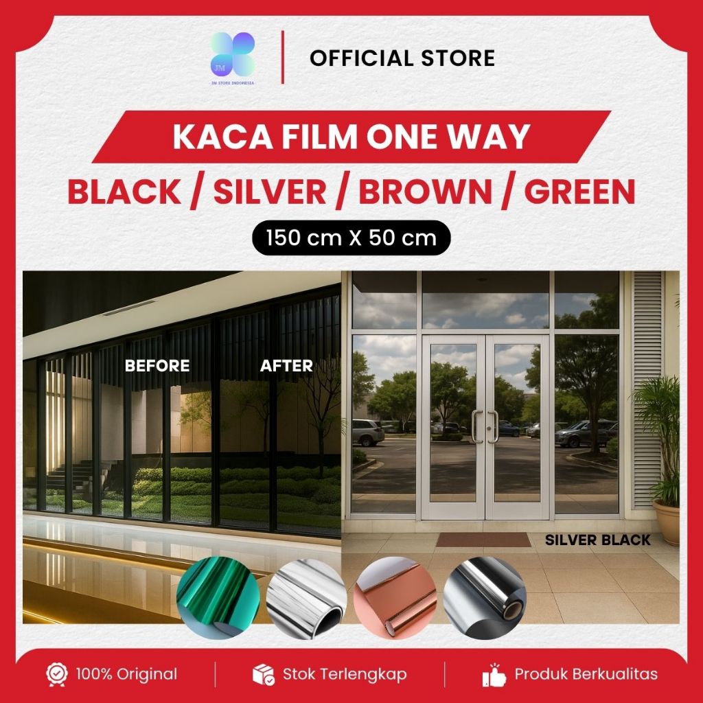 Kaca Film One Way Cermin Jendela Mobil Rumah Gedung Sunblast Riben Anti Panas UV Hitam Silver Hijau