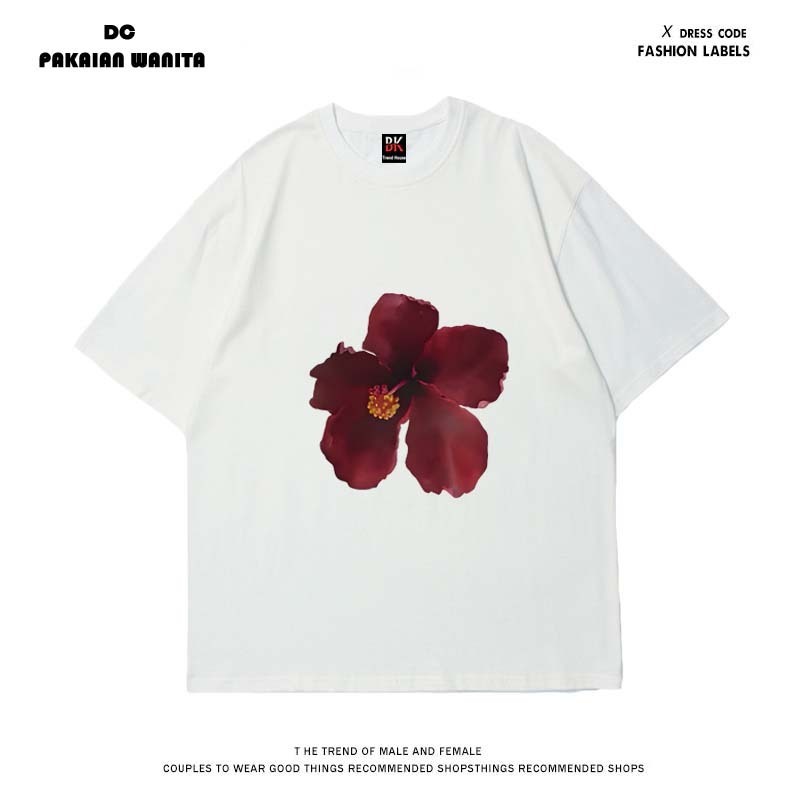 American Retro "Bunga-bunga Yang Indah" Print Kaos Wanita Terbaru 2025|Kaos Cotton Combed 30s|Kaos W