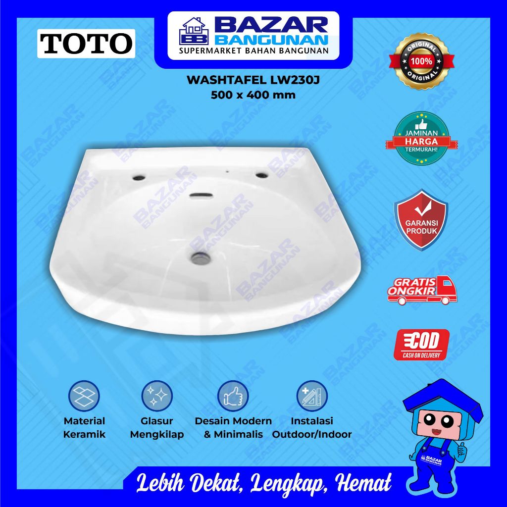 Toto - Washtafel Wastafel Wash Basin Bak Cuci Tangan Kamar Mandi Wall Hung Gantung LW230J LW 230 J