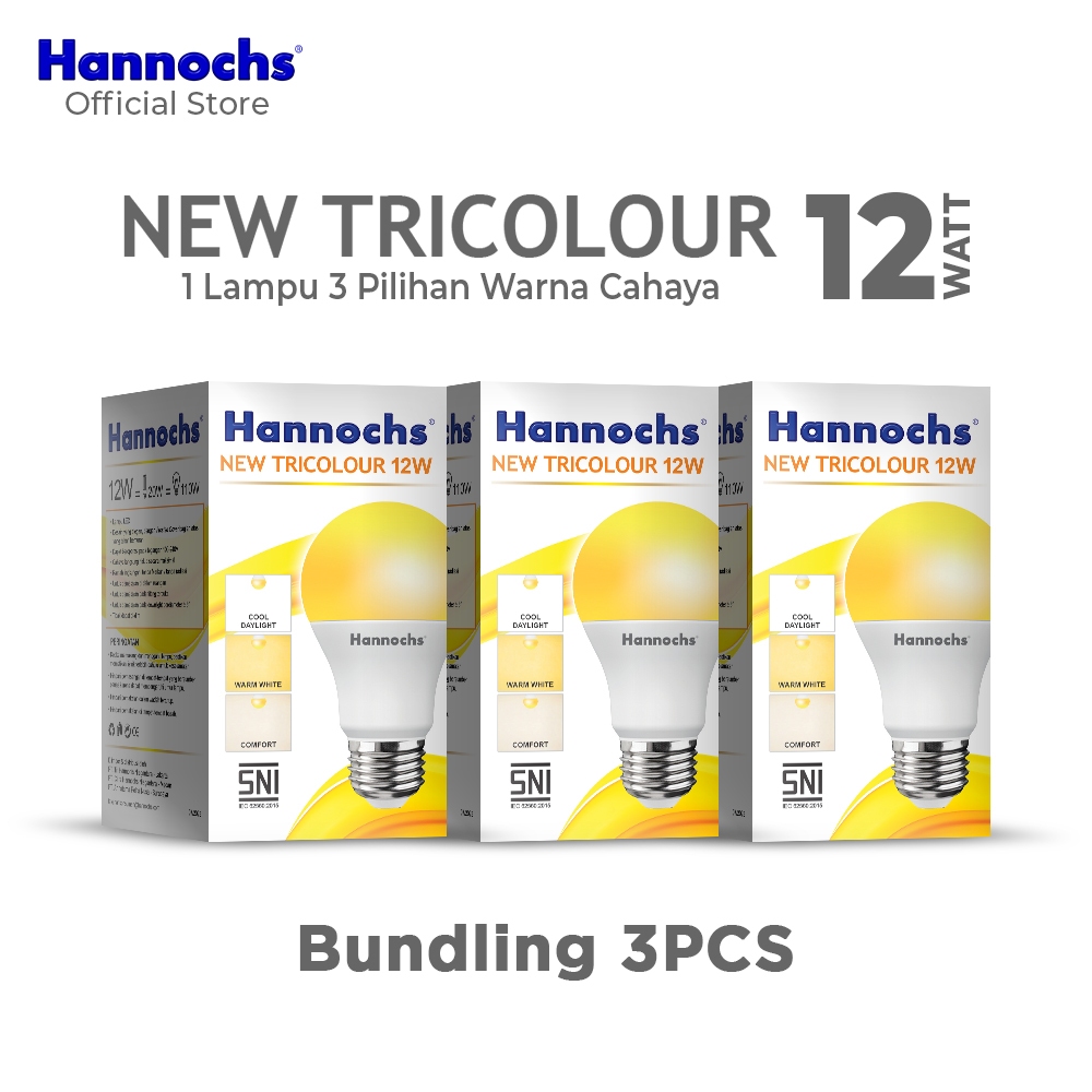Hannochs Lampu Bohlam LED New Tricolour 12 Watt (Paket 3pcs)