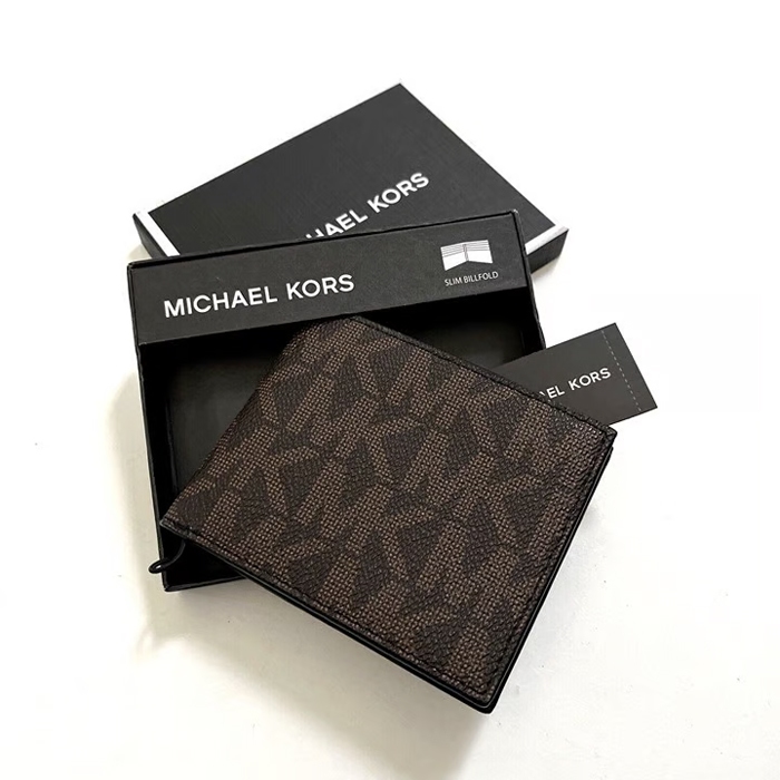 Dompet Pria ORIGINAL Michael Kors Jet Set Slim Billfold Wallet Branded Signature MK Warna Coklat